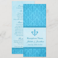 Blue Fleur De Lis wedding reception dinner menu