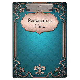 Blue fleur de lis with bronze victorian trim clipboard