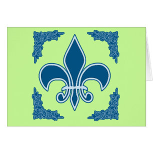 Blue Fleur de Lis with Ornate Border