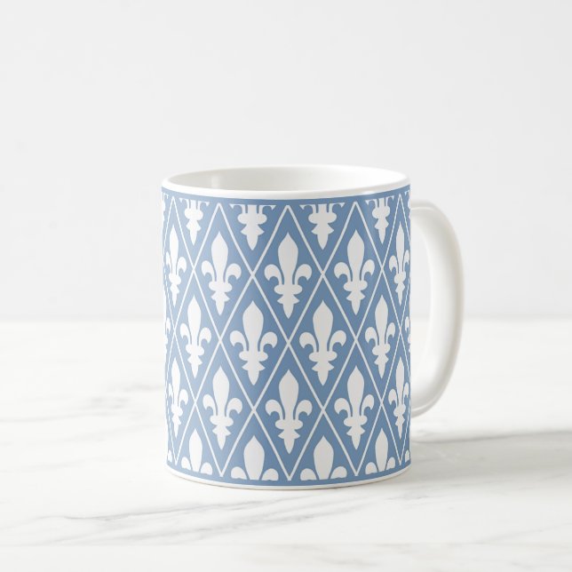 Blue Fleur-de-Lys Lattice Coffee Mug (Front Right)