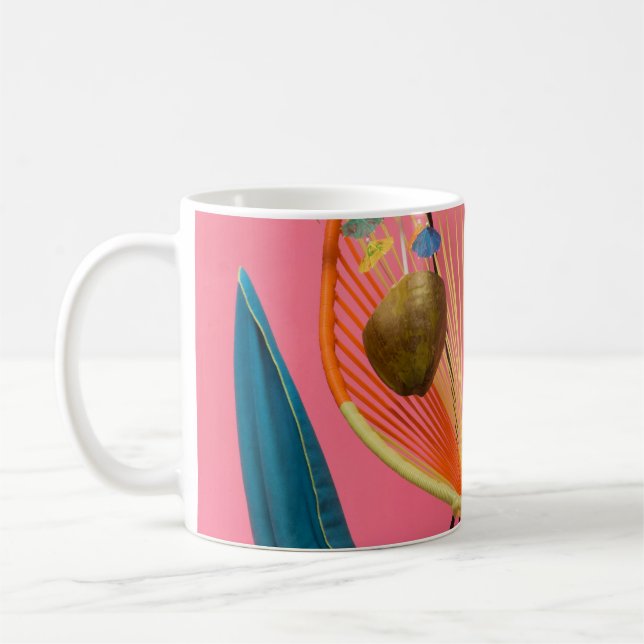 Blue flip-flop beside chair coffee mug (Left)