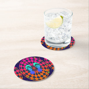 Blue Flip Flops Ellipse Round Paper Coaster