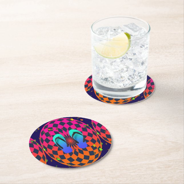 Blue Flip Flops Ellipse  Round Paper Coaster (Insitu)