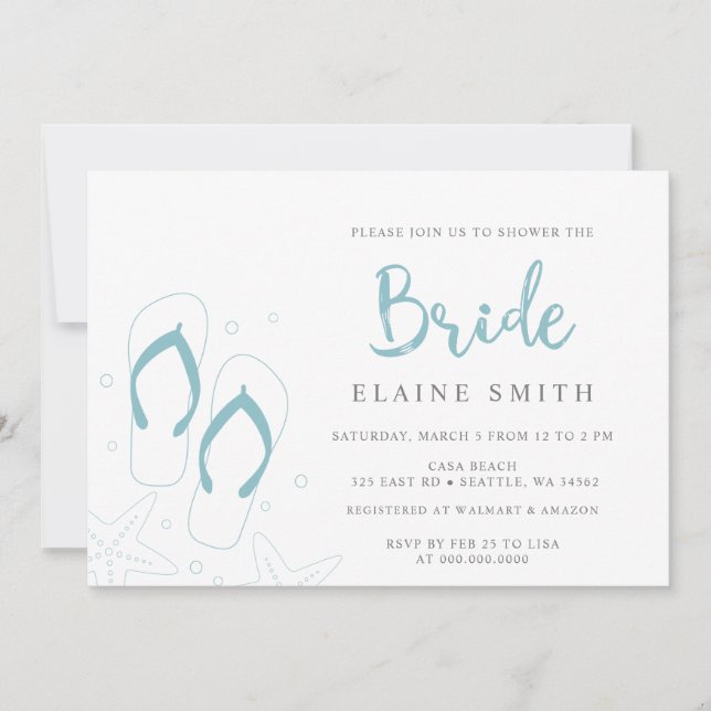 Blue Flip Flops Summer Beach Bridal Shower  Invitation (Front)