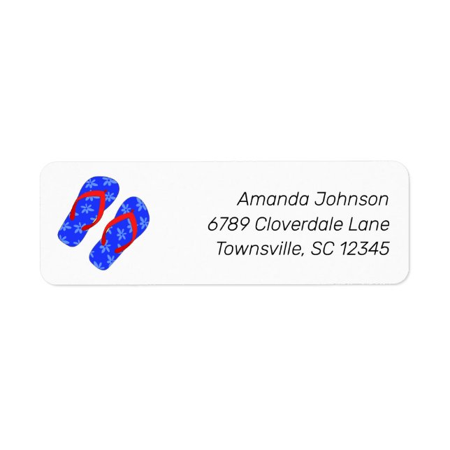 Blue Flip Flops Summer Beach Return Address Label (Front)