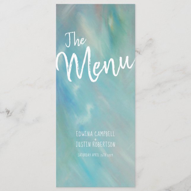 Blue float art modern art wedding menu (Front)