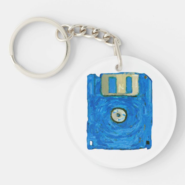 Blue floppy disc by Vincent van Gogh Key Ring (Front)
