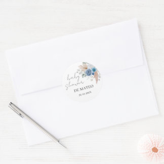 Blue Flora Spanish Baby Shower Boy Classic Round S Sticker