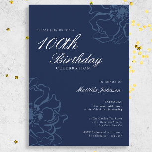 Blue Floral 100th Birthday Party Invitation