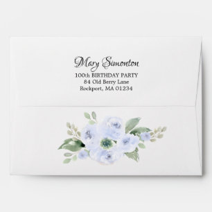 Blue Floral 100th Birthday Party Invitation Envelope