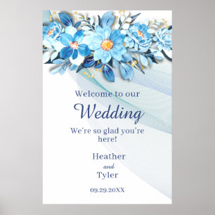 Blue Floral 24"x36" Welcome Sign