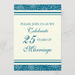 Blue Floral 25th Anniversary Party Invitation