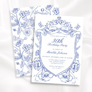 Blue Floral 30th Birthday Party Invitation