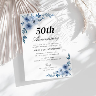blue floral 50th anniversary invitation