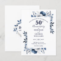 Blue Floral 50th Wedding Anniversary Save The Date
