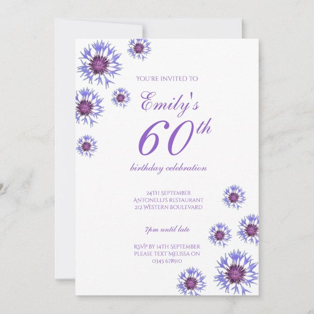 Blue Floral 60th Birthday Party Invitation (Front)