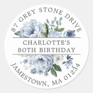 Blue Floral 80th Birthday Return Address Label