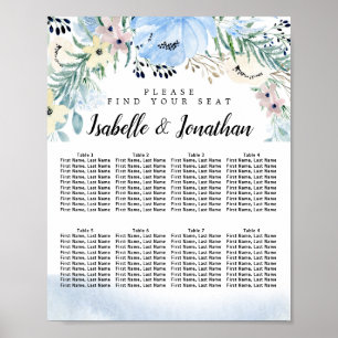 Blue Floral 8-Table DIY Wedding Seating Chart