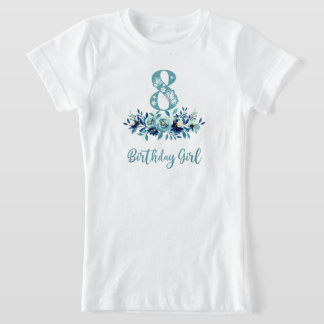 Blue Floral 8th Birthday  T-Shirt