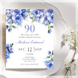 Blue Floral 90th Birthday Budget Invitation<br><div class="desc">Looking for the perfect invitation for your upcoming 90th birthday bash? Look no further than these dreamy blue-purple floral paper invitations! With a delicate and beautiful design featuring pretty watercolor blue purple delphinium flowers with elegant font,  these affordable paper invitations will impress all your guests.</div>