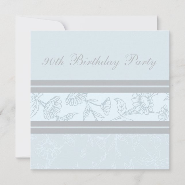 Blue Floral 90th Birthday Party Invitations (Front)