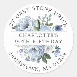 Blue Floral 90th Birthday Return Address Label