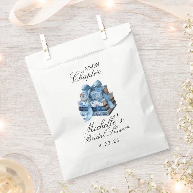 Blue Floral A New Chapter Bridal Shower  Favour Bags (Clipped)