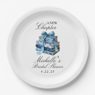Blue Floral A New Chapter Bridal Shower  Paper Plate