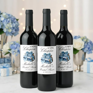 Blue Floral A New Chapter Bridal Shower Wine Label