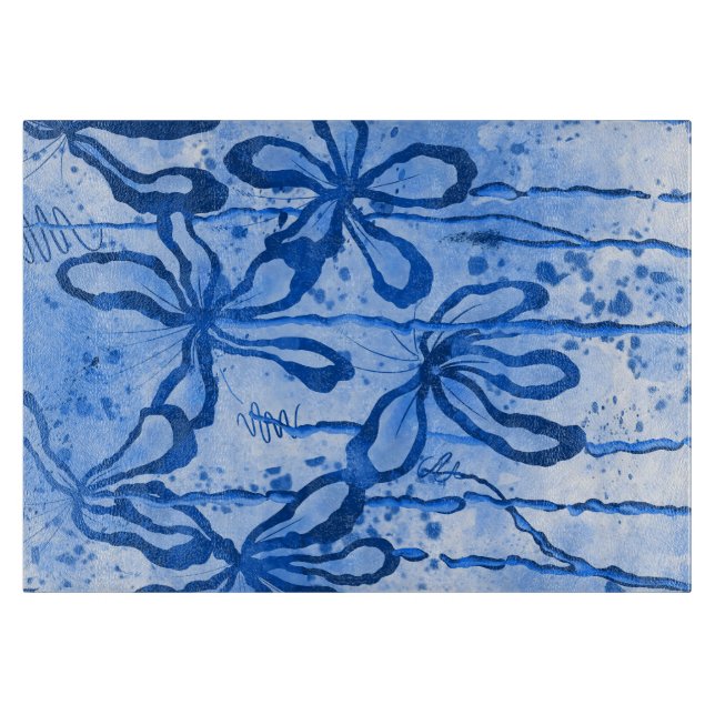 Blue Floral Abstract Art Cutting Board (Front)