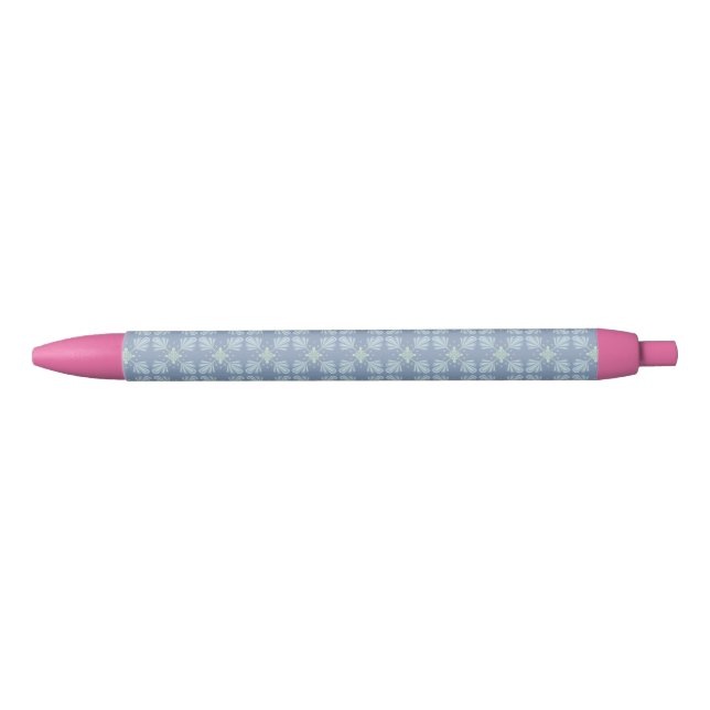 Blue Floral Abstract Pattern Black Ink Pen (Front)