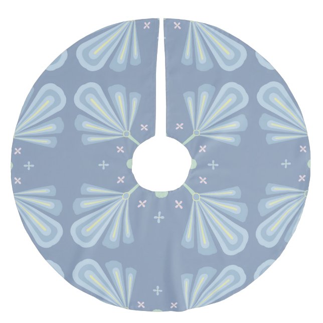 Blue Floral Abstract Pattern Brushed Polyester Tree Skirt (Front)