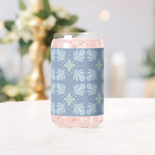 Blue Floral Abstract Pattern Can Glass