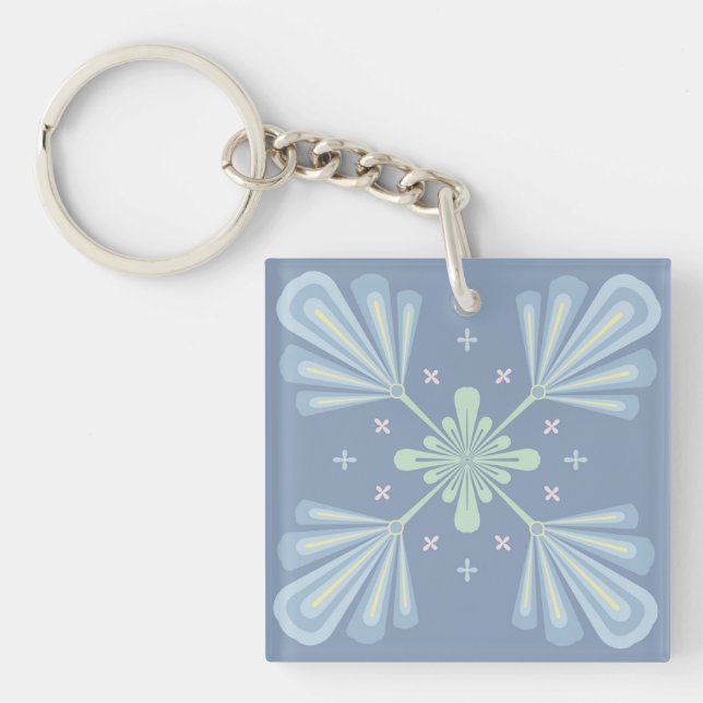 Blue Floral Abstract Pattern Key Ring (Front)