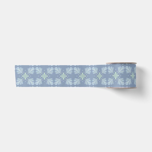 Blue Floral Abstract Pattern Satin Ribbon (Front)