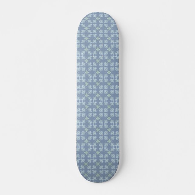 Blue Floral Abstract Pattern Skateboard (Front)