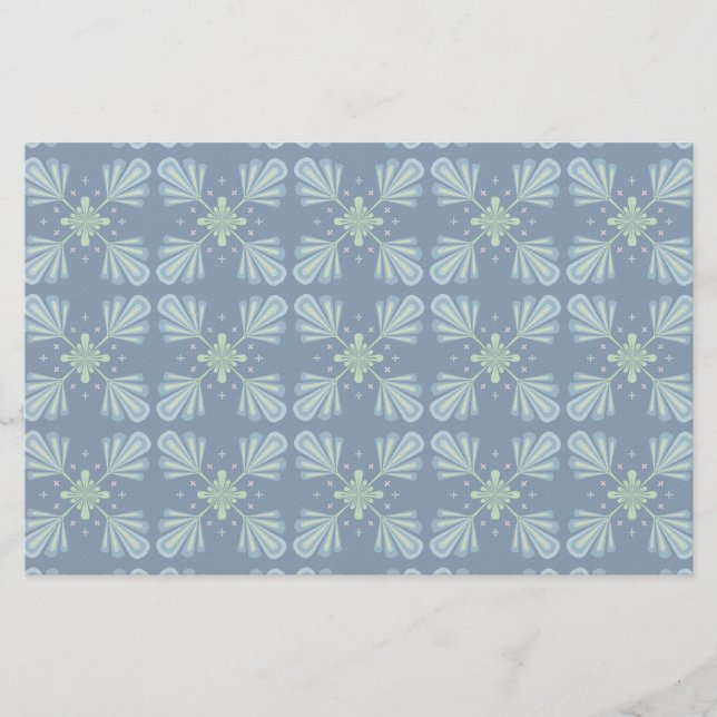 Blue Floral Abstract Pattern Stationery (Front)