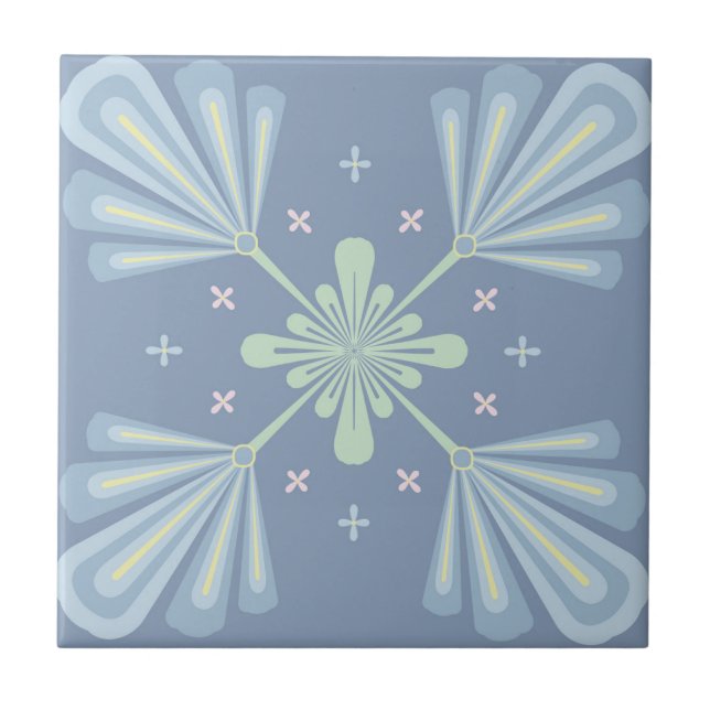 Blue Floral Abstract Pattern Tile (Front)