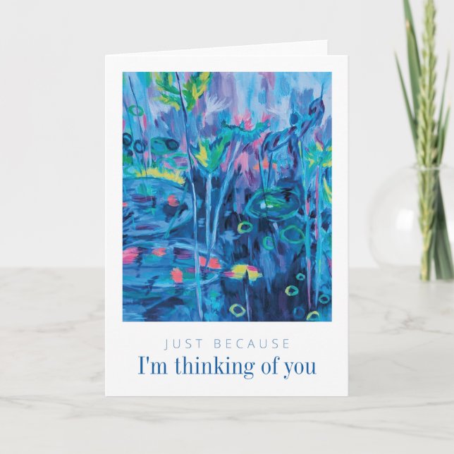 Blue Floral Abstract Thinking of You Thank You Card (Front)
