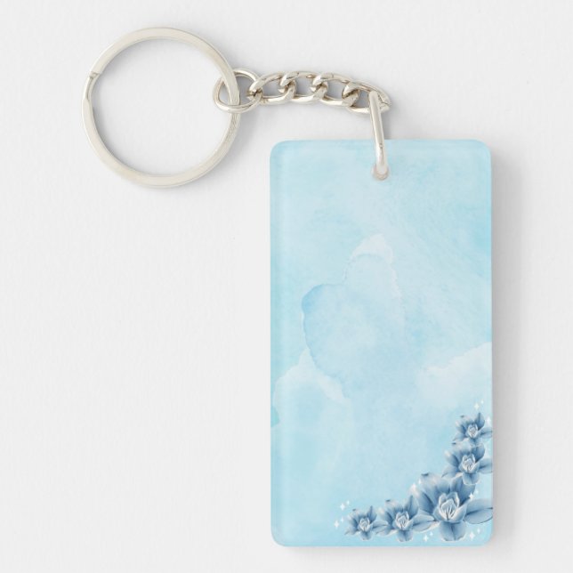 Blue Floral Acrylic Charm Key Ring (Front)