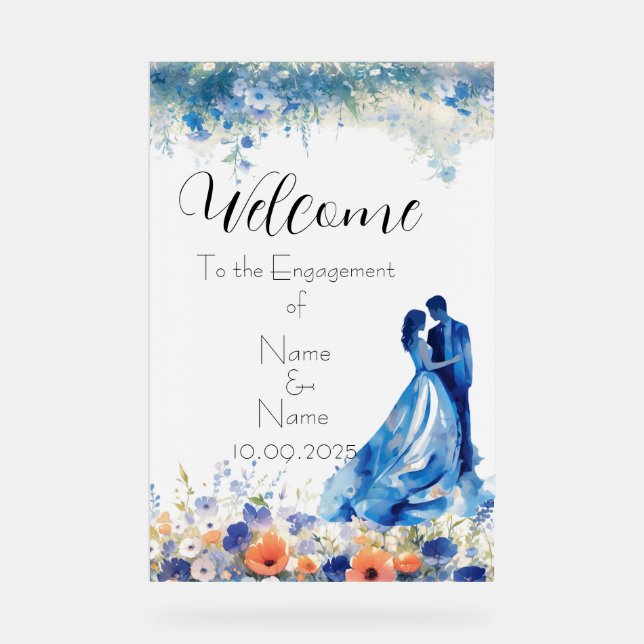 Blue Floral acrylic Engagement sign  (Front)