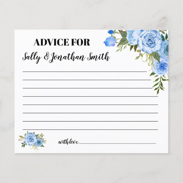 Blue Floral Advice for Mum & Dad Baby Shower card (Front)