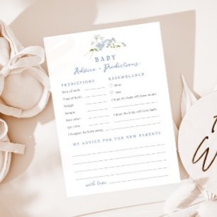 Blue Floral Advice Predictions Baby Shower Card