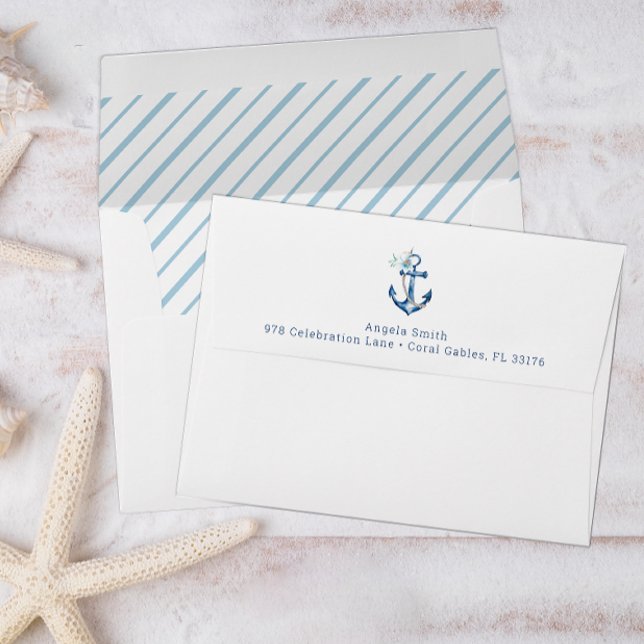 Blue Floral Anchor Baby Shower Envelope | Nautical (Blue Anchor Baby Shower Envelope)