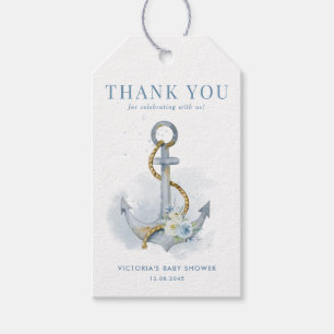 Blue Floral Anchor Nautical Baby Shower Thank You Gift Tags