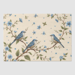 Blue Floral and Bird Design Decoupage Tissue Paper