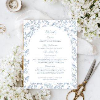 Blue Floral and Bird Toile Details Enclosure Cards