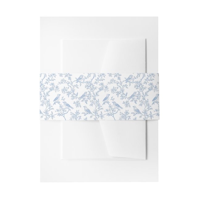 Blue Floral and Birds Toile Invitation Belly Band (Front Example)