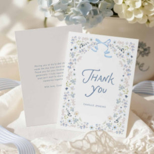 Blue Floral and Bow Bridal Shower Thank you Card