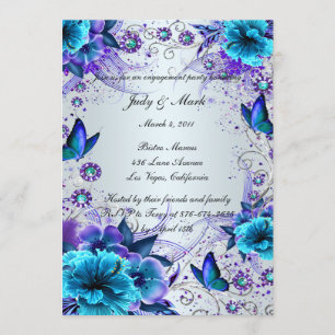 Blue Floral And Butterfly Engagement Party Invite